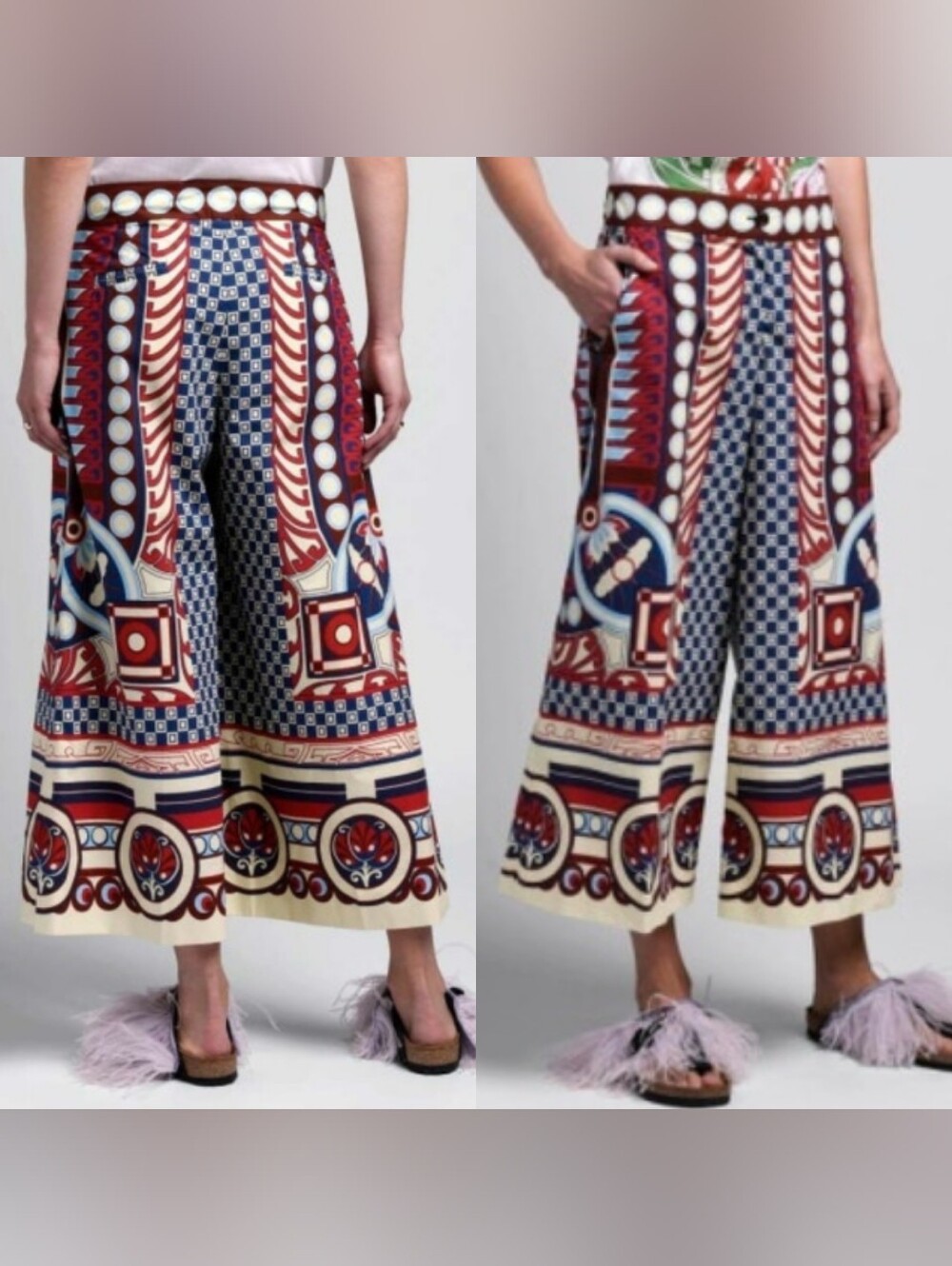 La DoubleJ Wide Leg Culottes Sz XS Cotton Geometric Art Deco Print Pants Italy